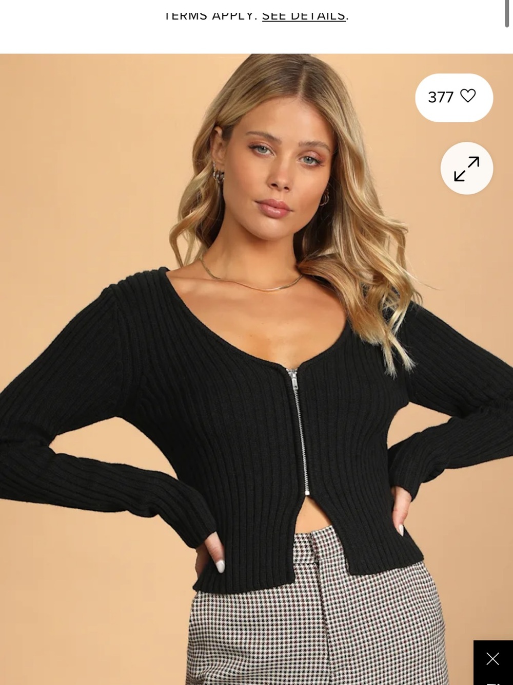 Lulu's Black Ribbed Zip-Front Cropped Sweater Top